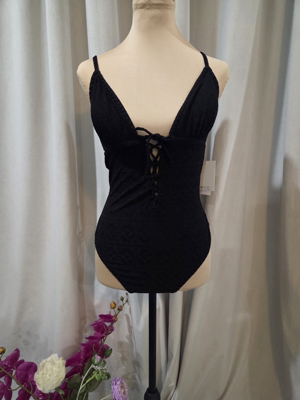 Jessica Simpson Black Lace-Up One-Piece Swimsuit